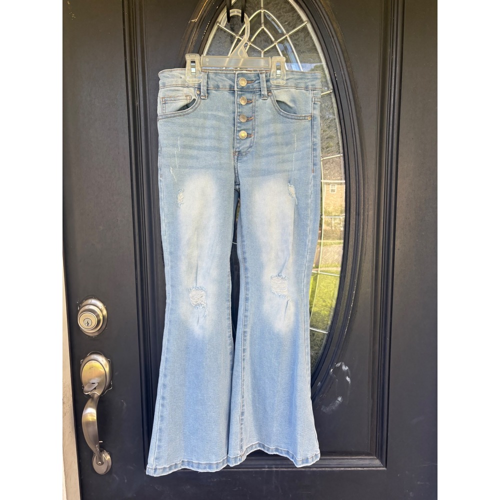 Jessica Simpson Girls Light Wash Distressed Flare Jeans Button Fly Size 10